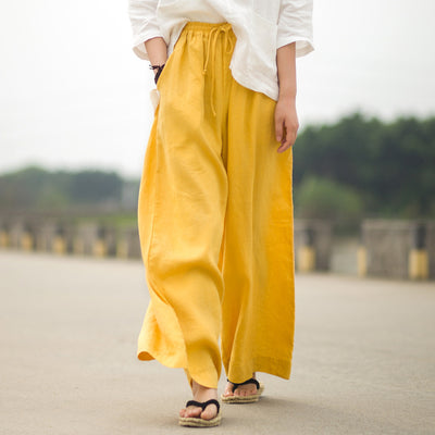 Cotton Linen Wide Legged Pants Women Loose Trousers