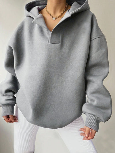 Women's Solid Color Hoodies Long Sleeve Hooded Solid Color Loose Sweater