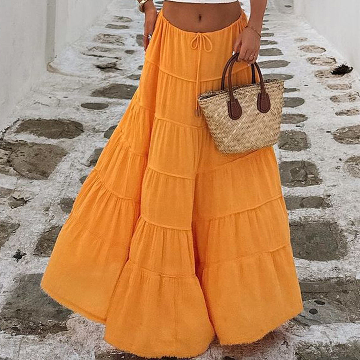 Women's Solid Color Casual Style A- Line Tiered Skirt