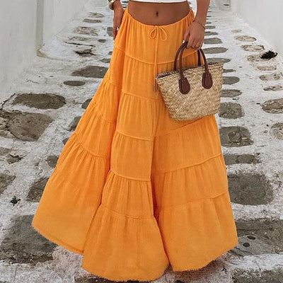 Women's Solid Color Casual Style A- Line Tiered Skirt
