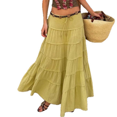 Women's Solid Color Casual Style A- Line Tiered Skirt