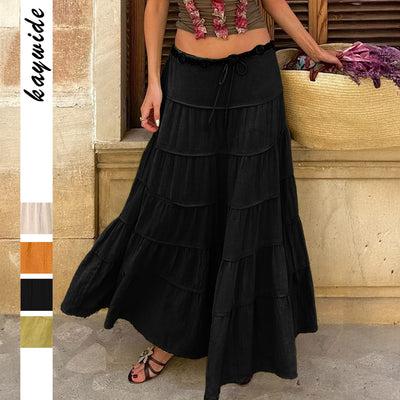 Women's Solid Color Casual Style A- Line Tiered Skirt