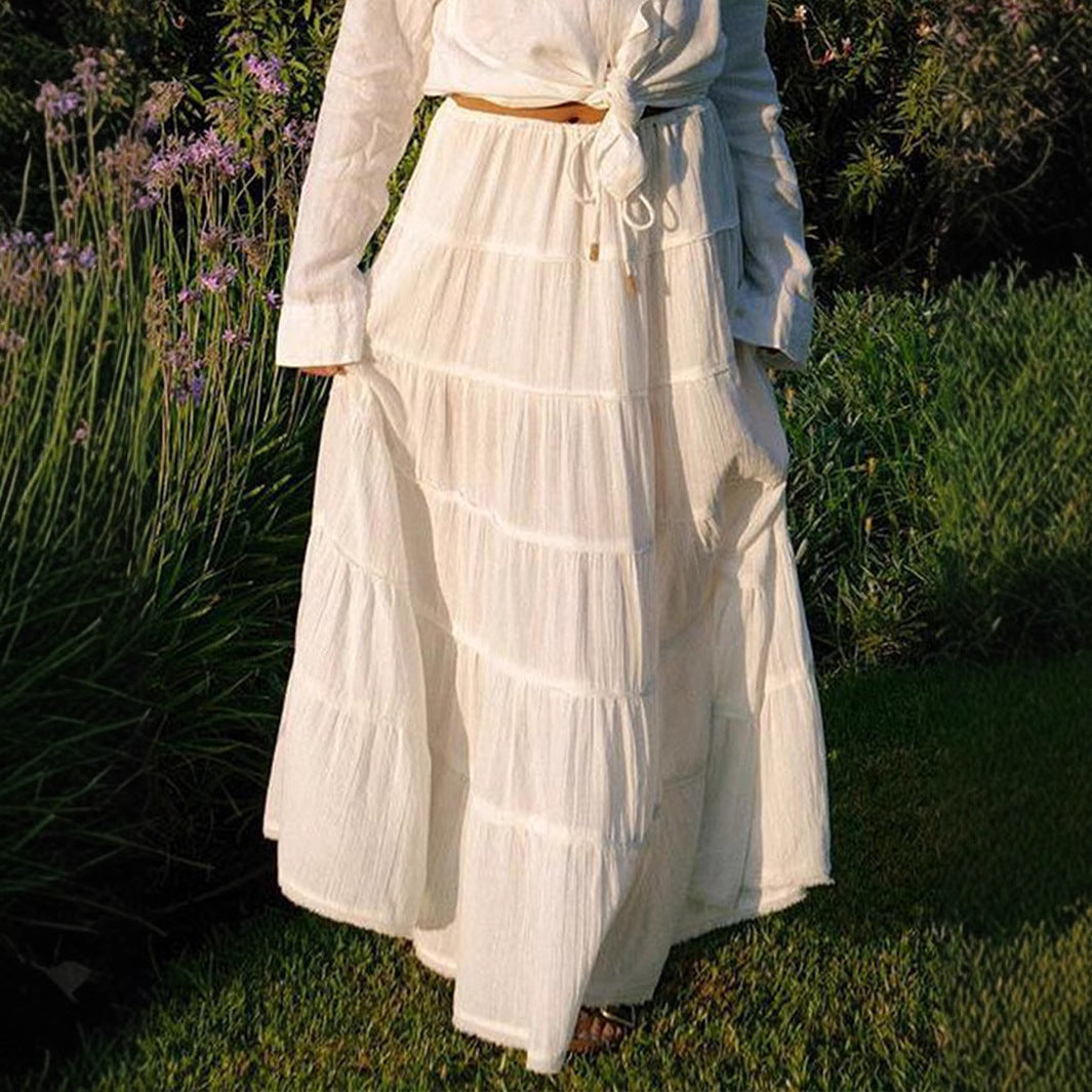 Women's Solid Color Casual Style A- Line Tiered Skirt